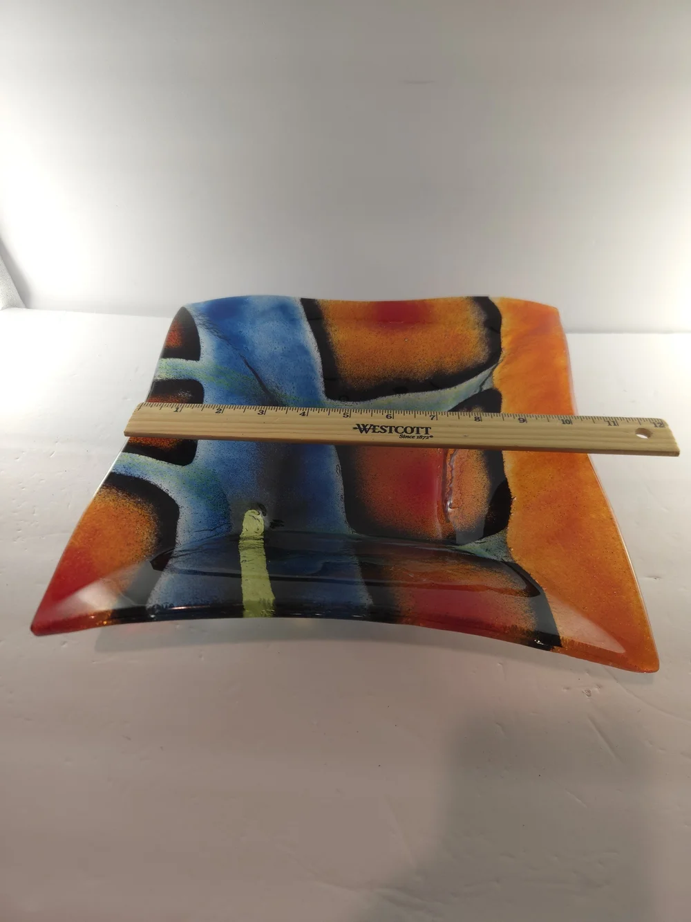 Crate & Barrel Fused Glass Sandla Platter Hand Made Poland 11 Inches Square